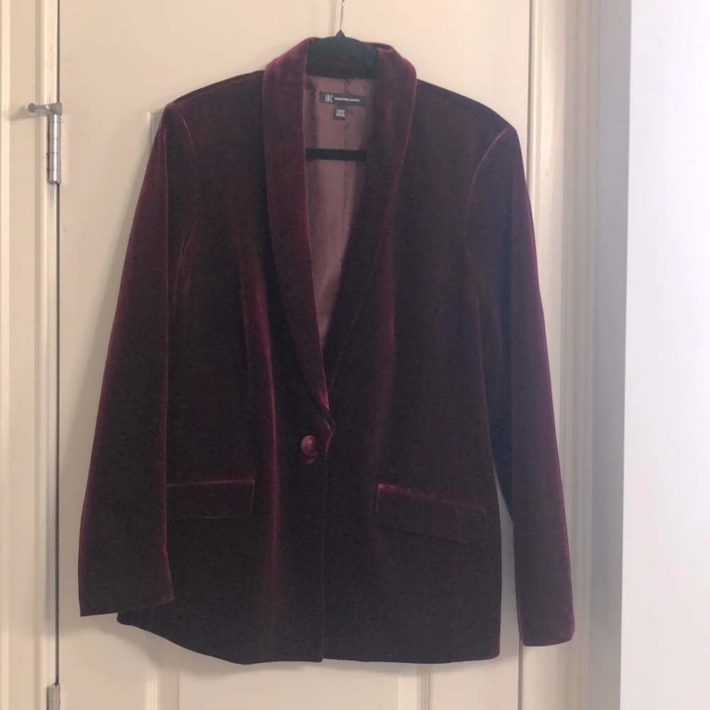 INC International Concepts Women's Velvet Blazer in Burgundy